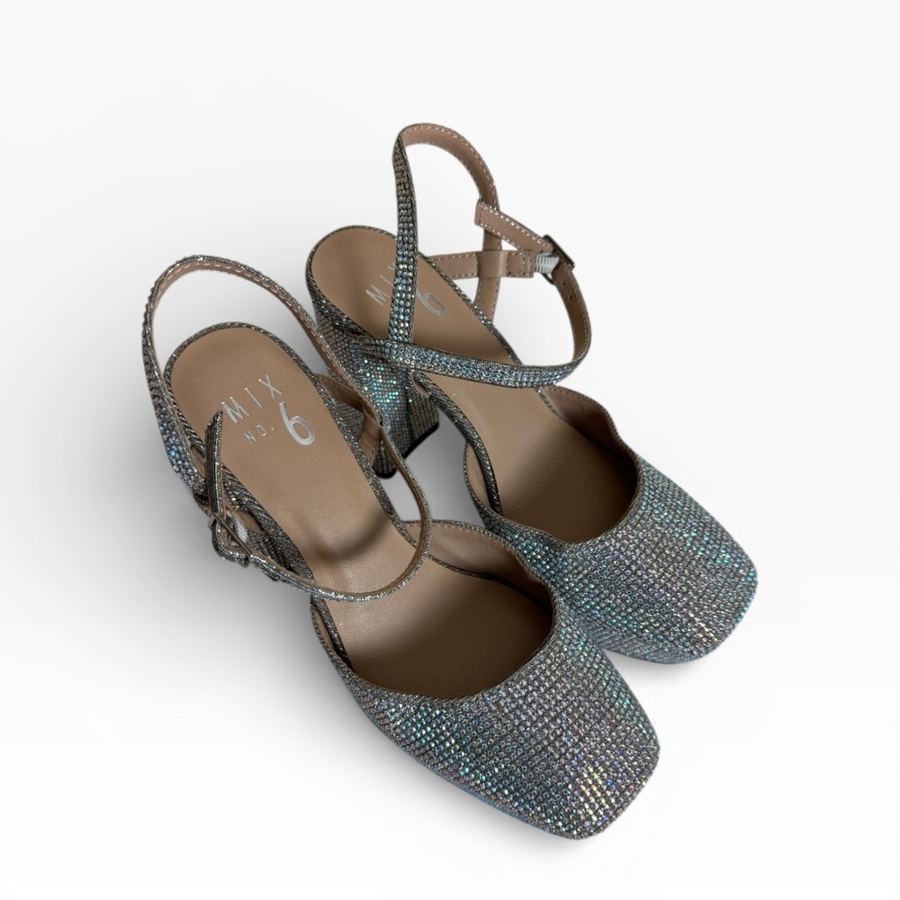 Mix No. 6 Silver Sparkle Platform Mary Jane Heels Size 6